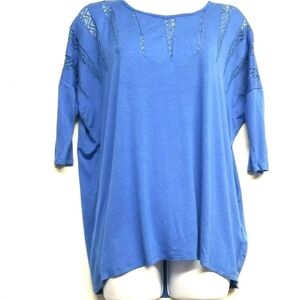 Women's Hannah Short Sleeve Blue Pullover Top w/ Lace Sz Small